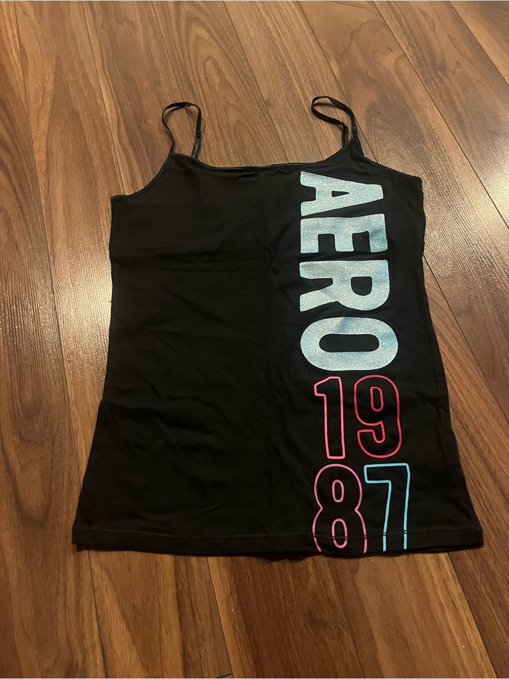 Aeropostale 1987 Black Graphic Logo Cami Tank Top